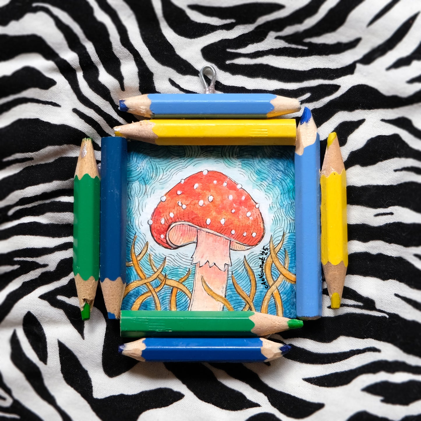 “Dreamwalker’s Guide”: Amanita muscaria (Fly Agaric) in Blue, Green and Yellow