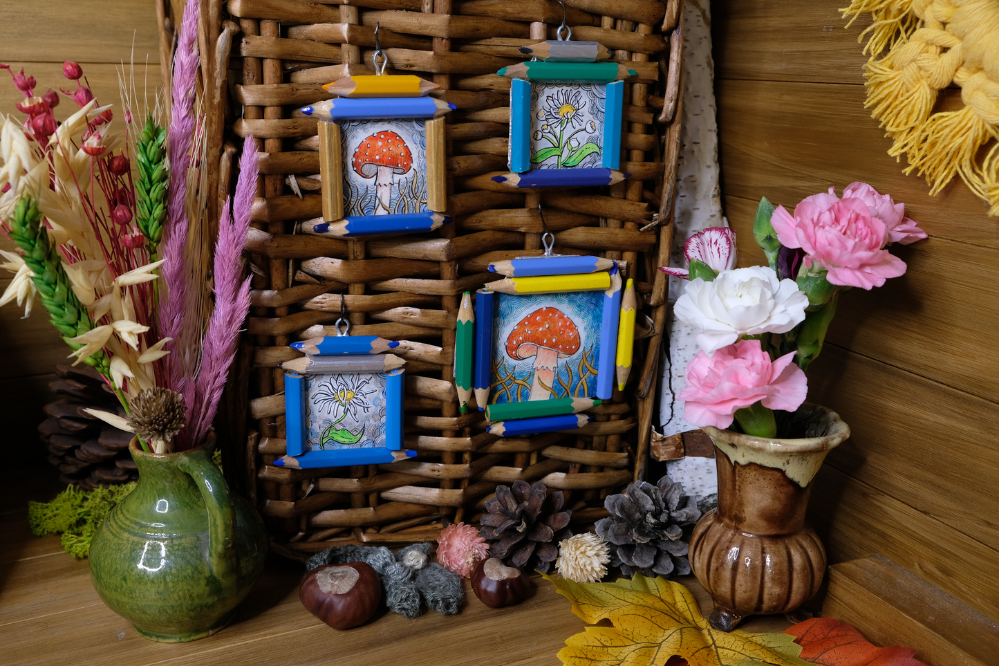 "Tiny Dreamwalker": Amanita muscaria (Fly Agaric) in Blue and Gold